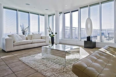 A large sun room in a high rise condo
